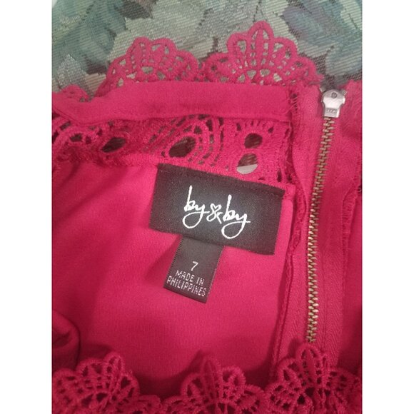 By & By Womens Off-The-Shoulder Pink Lace Ruffle Bodycon Dress Size 7 - Picture 4 of 5